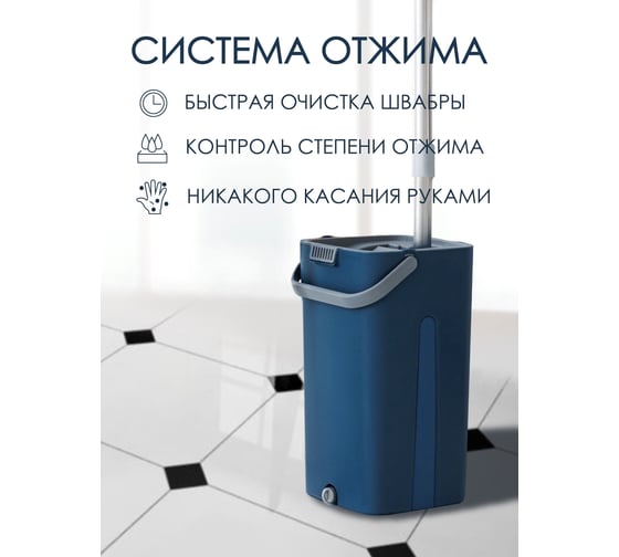 Швабра c разборной ручкой в комплекте с ведром для отжима и сменной тряпкой WMC TOOLS l-1300 мм, 330x120 мм, синий, объем 13 л WMC-13(blue)(51795)