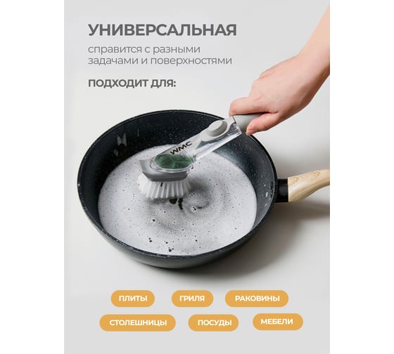 Щётка для уборки WMC TOOLS с дозатором 50 мл, со сменными насадками, набор 2 предмета WMC-brush-3(56772)
