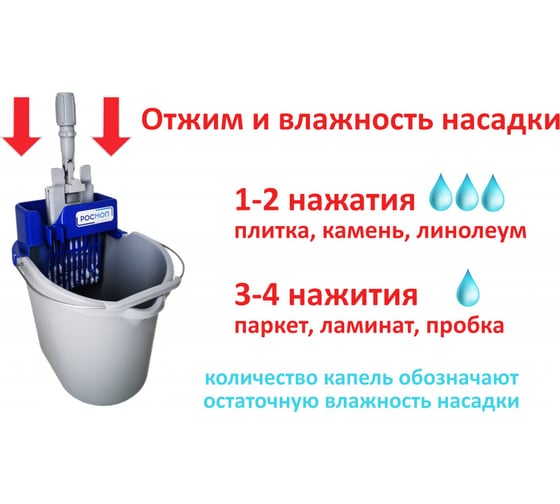 Комплект для ручной мойки пола РОСМОПведро 10л, отжим, держатель 40 см с мопом, арт Мини С 25604