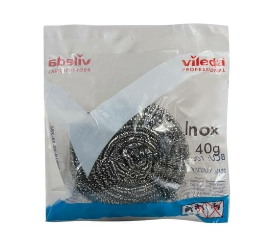 Металлическая губка Vileda Professional Инокс, для стойких загрязнений, нержавеющая сталь, вес 40 602098