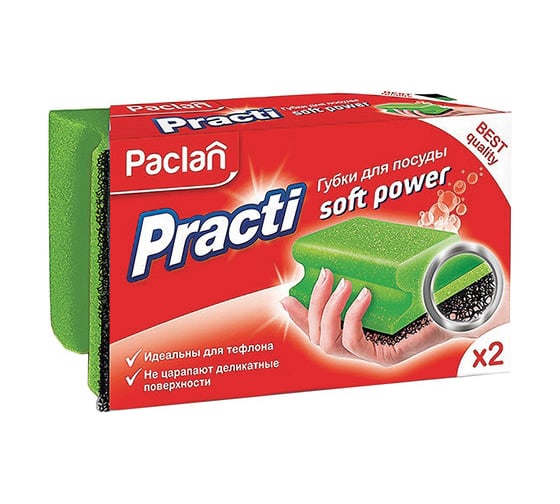 Бытовые губки для мытья посуды PACLAN Practi Soft Power 606342