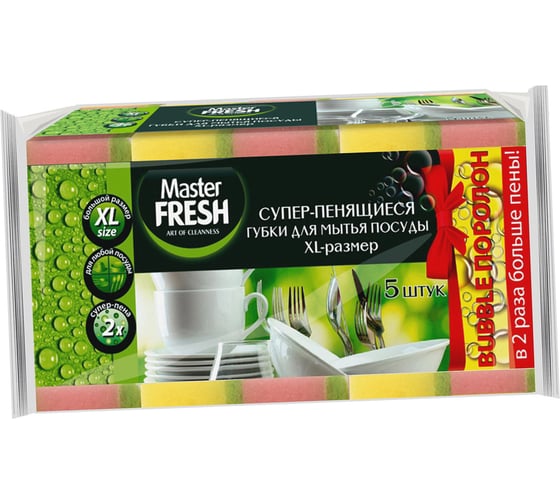 Губки для мытья посуды Master FRESH XL bubble-поролон, 5шт С0006055 1
