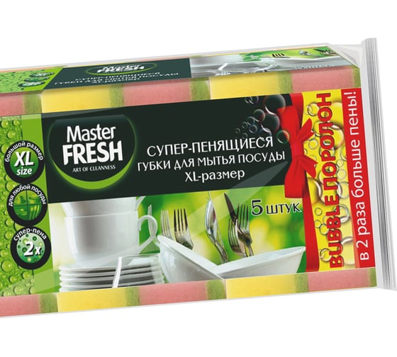 Губки для мытья посуды Master FRESH XL bubble-поролон, 5шт С0006055