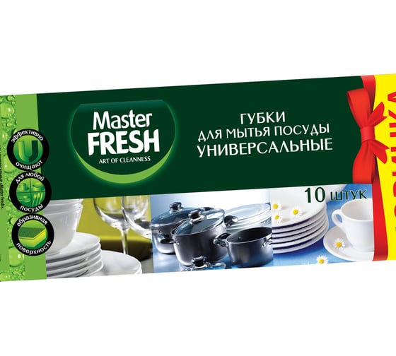 Универсальные губки для посуды Master FRESH стандарт, 10 шт С0006169