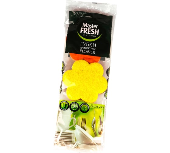 Губки для посуды Master FRESH FLOWER, антибактериальные, 3 шт. КРУПНОПОР С0006160