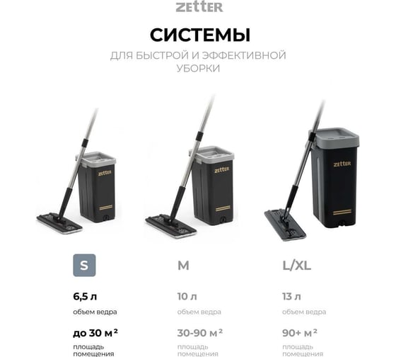 Швабра с отжимом и ведром S 6,5 л Zetter + 1 насадка zet_prems_b