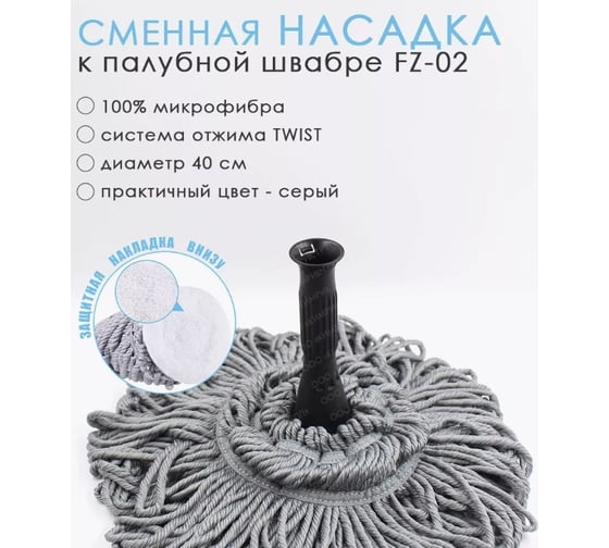 Насадка сменная для полотера Boomjoy d40 см, серая FZ-02A