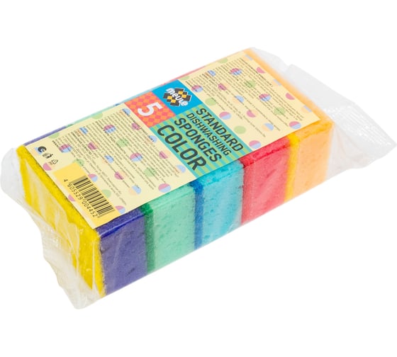 Прямоугольные губки Meule STANDARD Dishwashing sponges COLOR из крупнопористого поролона, 5 цветов, Светофор 00-00000103