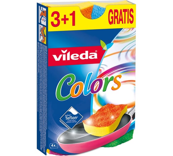 Губка VILEDA Pur Colors 3+1 шт., набор 4 шт. 159926/4
