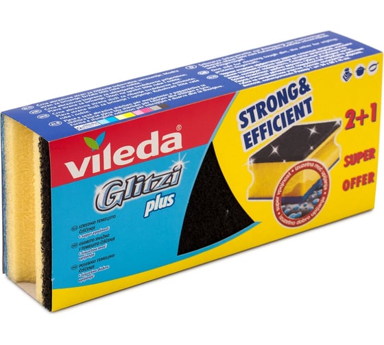 Губка для кастрюль VILEDA Glitzi Plus 2+1, в уп., набор 4 шт. 151595/4 1