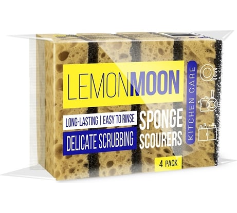 Губка для посуды Lemon Moon 96x64x33 ретикулированная 4 шт. L103