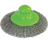 Губка ЛАЙМА мочалка для посуды металлическая ручка, с запасной насадкой, 20 г, 605034