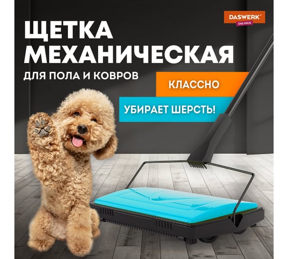Механическая щетка-веник-пылесос для пола и ковровых покрытий DASWERK металл чёрно-бирюзовая 608948