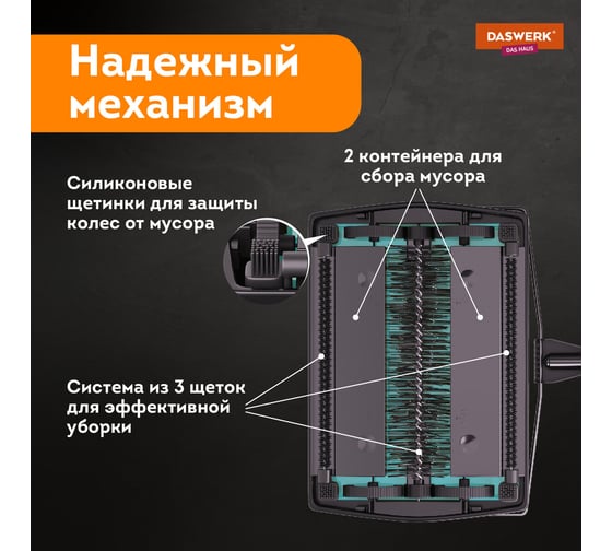 Механическая щетка-веник-пылесос для пола и ковровых покрытий DASWERK металл чёрно-бирюзовая 608948
