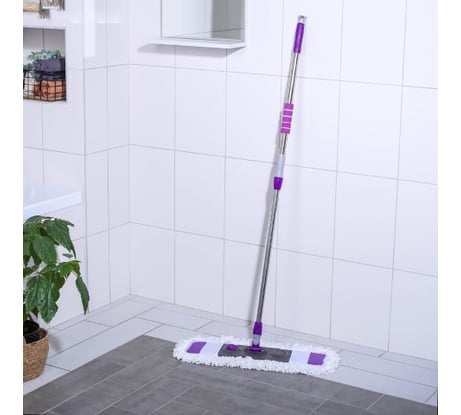 Плоская швабра Доляна телескопический стальной черенок, микрофибра букли 1861191