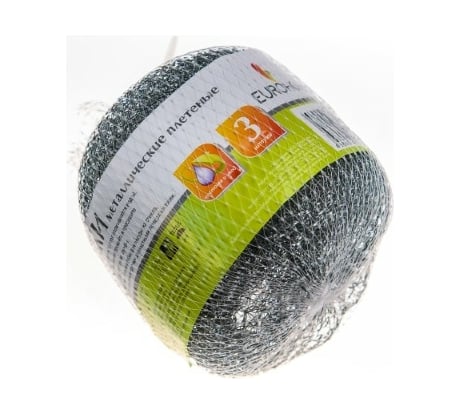 Металлическая оцинкованная плетеная губка EUROHOUSE 3 шт в сетке 7182