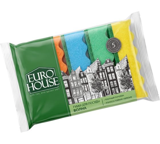 Губки для посуды EUROHOUSE Волна Макси 5 шт 9329