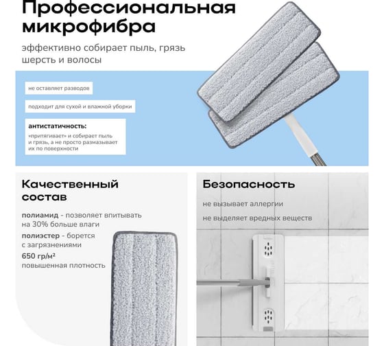 Насадка для швабры из микрофибры Zetter М 2.0 2 шт S-L-04-01