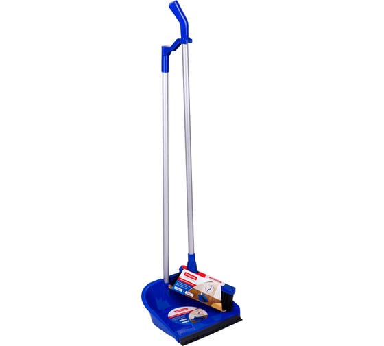Совок для мусора OfficeClean Professional со щеткой-сметкой, алюминиевая ручка 70 см, пластик, резиновая кромка 266770