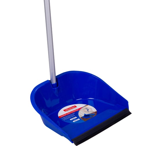 Совок для мусора OfficeClean Professional со щеткой-сметкой, алюминиевая ручка 70 см, пластик, резиновая кромка 266770