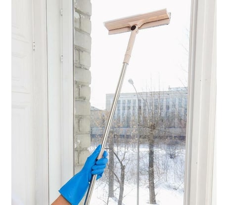 Окномойка Доляна с насадкой из микрофибры, фиксатор, стальная ручка, сгон силикон, 28х6х115 см 5635367