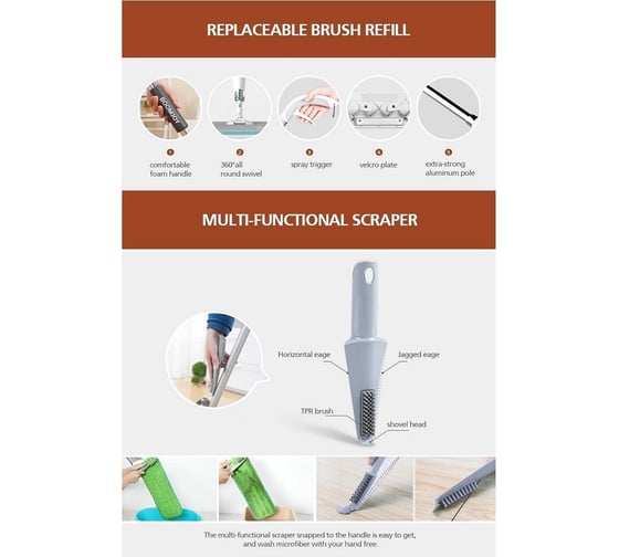 Швабра-полотер с распылителем Boomjoy Spray Mop Luxury 38.5х11 см KGJY8625