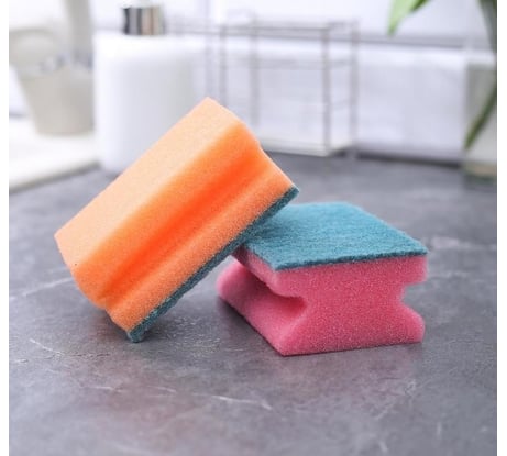 Бытовая губка Доляна Профиль-2 с чистящим слоем, МИКС 9х6.5х4.5 см 672783