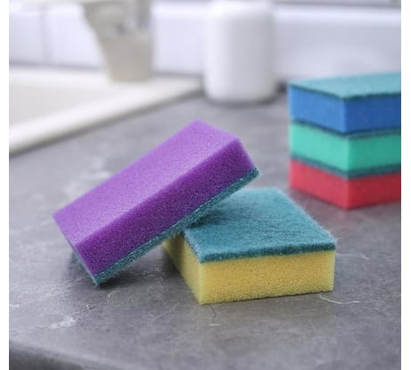 Бытовая губка Доляна Стандарт с чистящим слоем, 5 шт, 9х6х2,5 см 672772