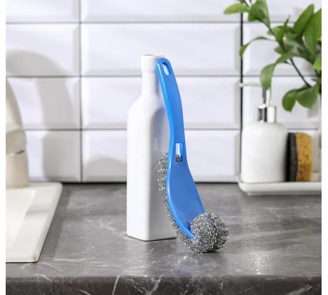 Металлическая губка для посуды Доляна с ручкой, 24х5 см 1406047