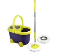 Набор МОП VETTA ведро 14 л, с колесами, швабра, доп.насадка, принцип отжима юла, метал.отжим, пластик 407-048