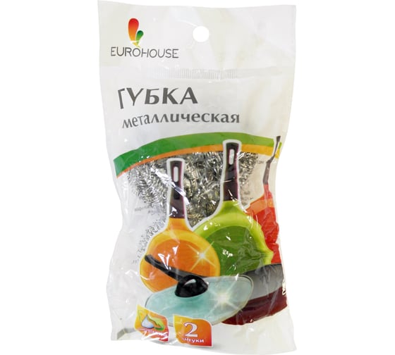 Металлическая губка EUROHOUSE спираль, 2 шт, 13 гр 3599