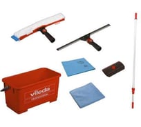 Набор Vileda Professional №7 Чистые окна с Эволюшн: щетка-шубка 35 см, склиз 35 см, скребок с лезвием, ведро для мытья окон 25 л, ручка телескопическая 2x125 см, салфетка р-МикронКвик и р-МикроТафф Бэйс 166390