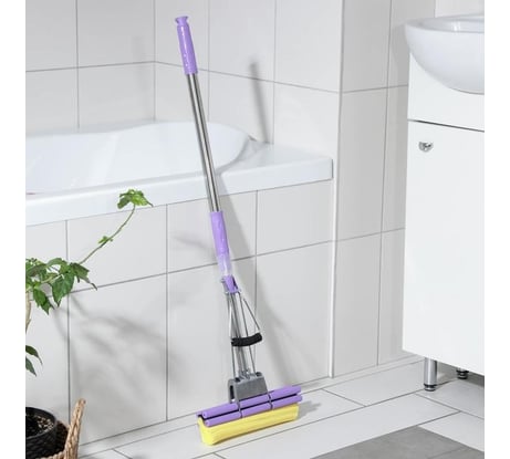 Швабра Доляна PVA с двойным роликом, стальной телескопический черенок, 27х6х90 см, цвет микс 1861308