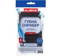 Губка скрабер LAIMA 11х10х1,5см, поролон+металлическая оплетка, комплект 4шт, посуда, уборка 700059