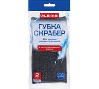 Губка скрабер LAIMA 11х10х1,5см, поролон+металлическая оплетка, комплект 2шт, посуда, уборка 700058