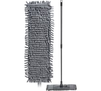 Швабра плоская Econova с телескопической ручкой, со сменной насадкой из микрофибры синель, 420x150x750 мм, темно-серый 435296615