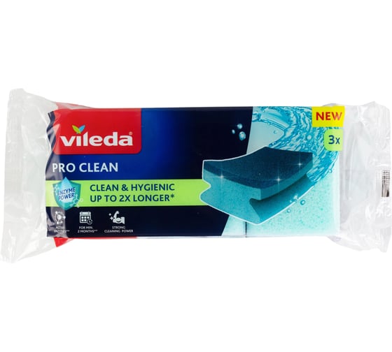 Губка с энзимами профилированная Vileda PRO CLEAN, 3 шт. 179246