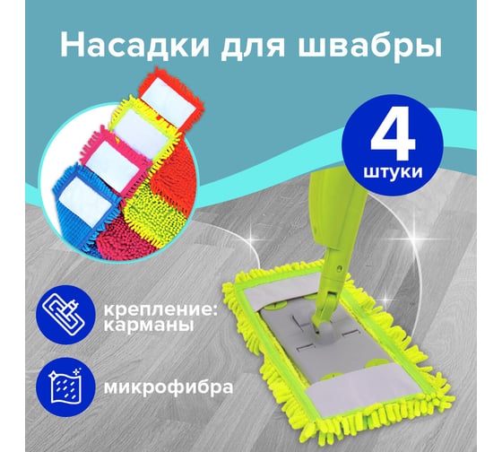 Универсальная насадка для швабр МОП LAIMA комплект 4 шт, 38-42 см, тип к, микрофибра, букли/синель 607460