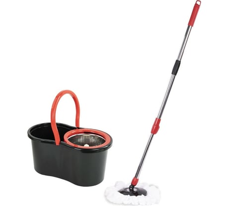 Швабра с отжимом и ведром LAIMA 7л/5л TONE MOP, две насадки в комплекте, черно-красный 607487