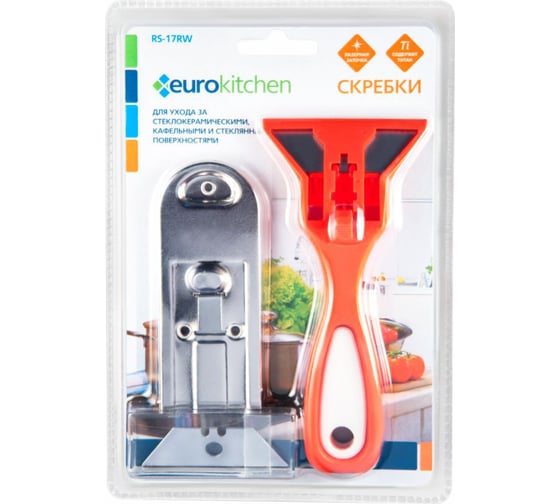 Набор скребков для чистки стеклокерамики Eurokitchen цвет красный/белый, с набором запасных лезвий, 1 шт., серебристый 1 шт. RS-17RW