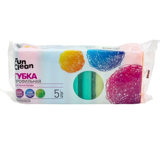 Губка для посуды Fun Clean профильная, 5 шт. 6797