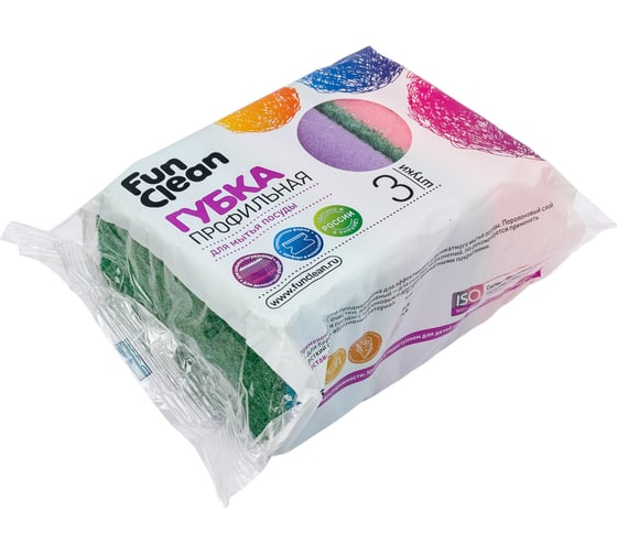 Губка для посуды Fun Clean профильная, 3 шт. 6796