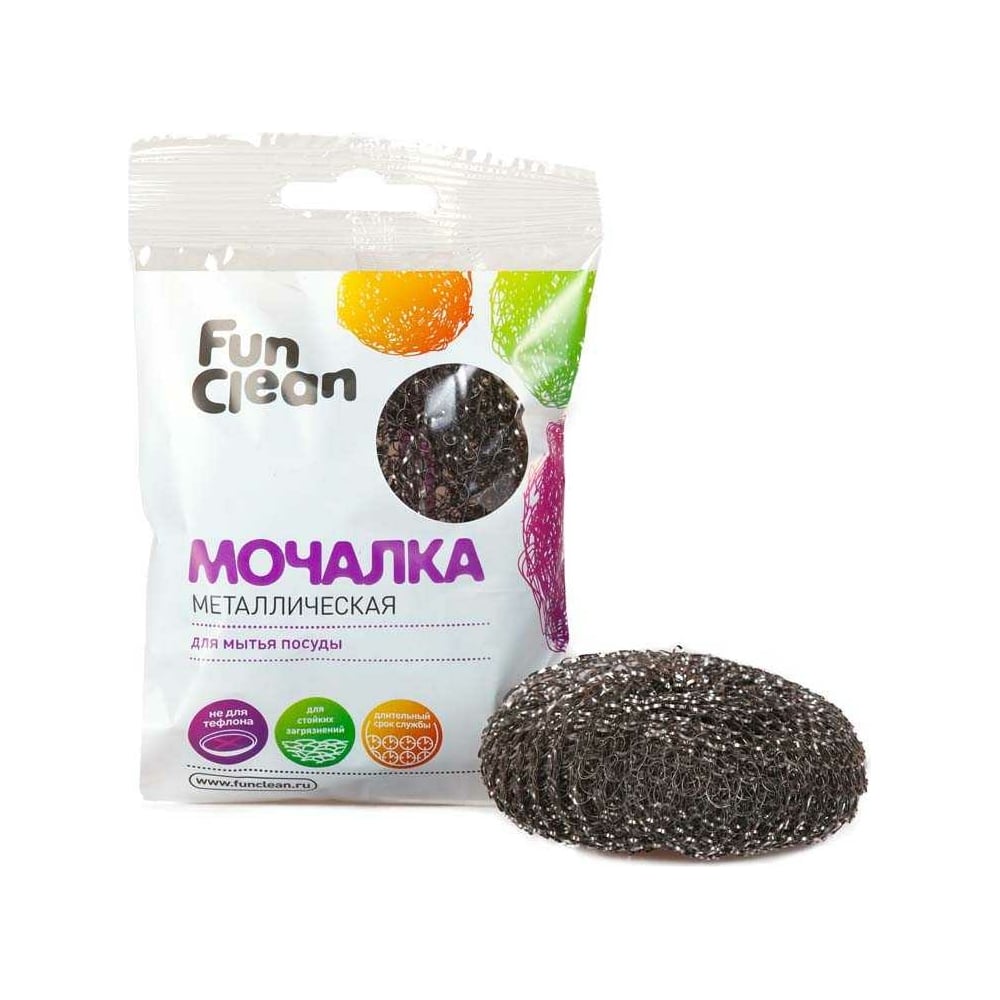 Мочалка для посуды Fun Clean металлическая, оцинкованная, плетеная, 1 ...