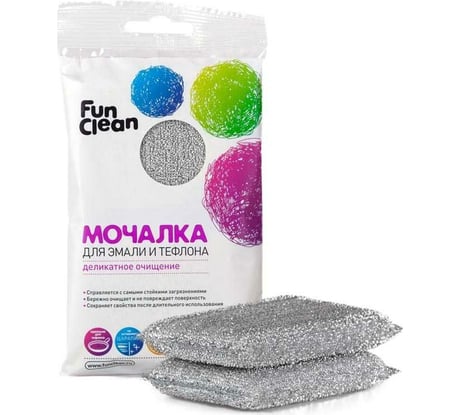 Мочалка для эмали и тефлона Fun Clean в фольгированной оплетке, 2 шт. 6403