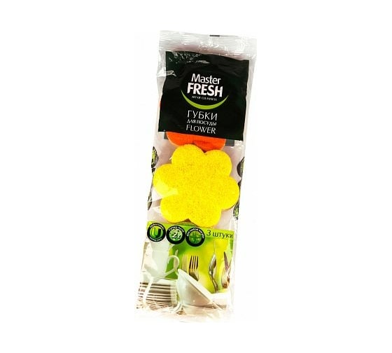 Губки для посуды MASTER FRESH Flower крупнопористые, упак 3 шт 218354