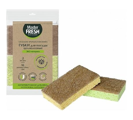 Губки для посуды MASTER FRESH Эко с агавой, XL, целлюлозные, упак 2 шт 236537