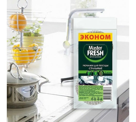 Стальные мочалки для посуды MASTER FRESH Эконом упак 2 шт 218356