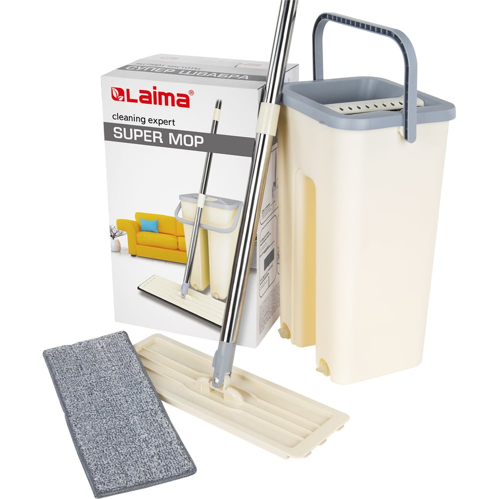 Швабра с отжимом и двухкамерным ведром LAIMA Smart Mop 8 л/6 л 607978 -  выгодная цена, отзывы, характеристики, фото - купить в Москве и РФ