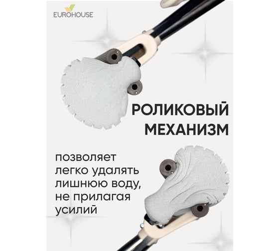 Отжимная швабра EUROHOUSE 27х108 см, с телескопической ручкой 12360