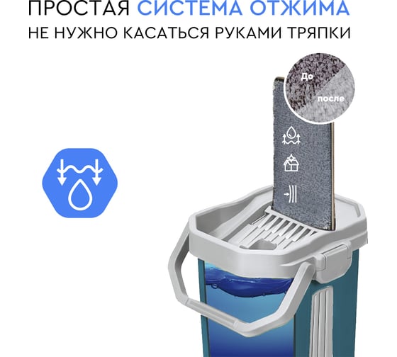 Набор для влажной уборки GELBERK швабра+ведро+3 насадки, голубой GL-BMP014-2 blue